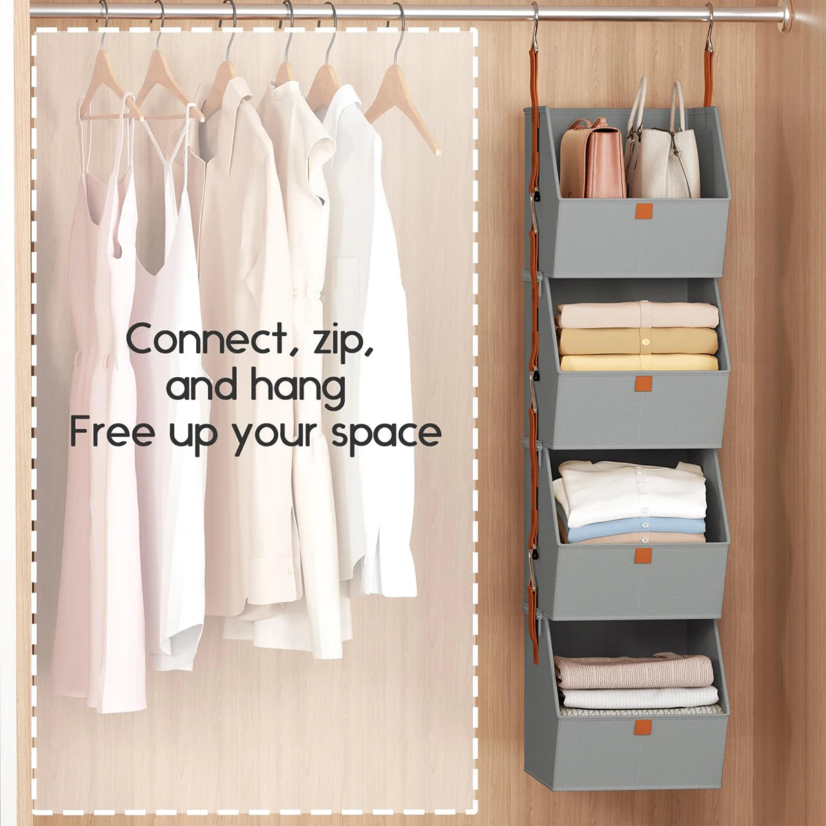 Hanging Wardrobe Shelves - Non-Woven Fabric Closet Organizer for Sweaters, Bags and Folded Clothes on the Rail, Everstock
