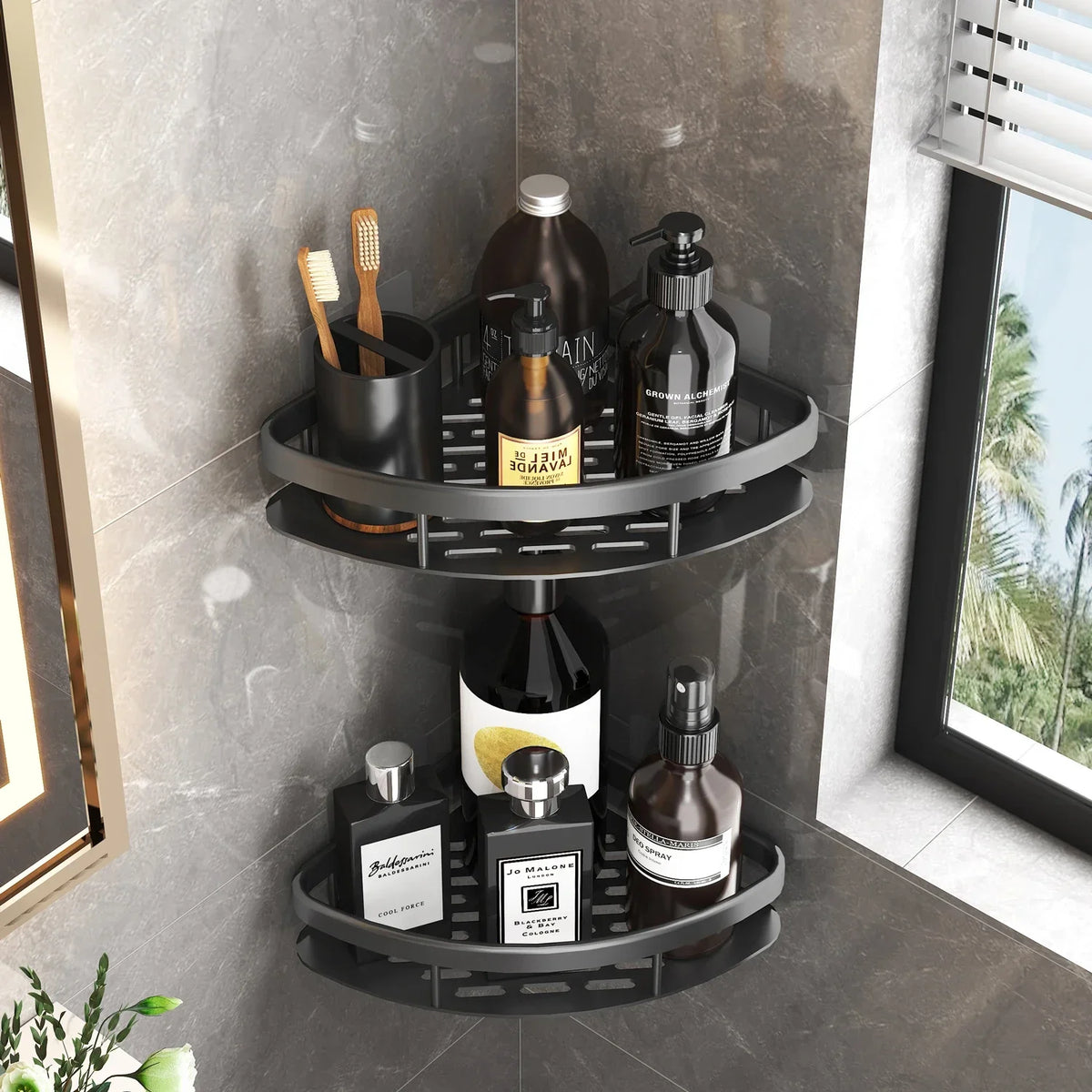 No-Drill Corner Shower Shelf - Wall Mount Shampoo Holder Rack for Bathroom & WC, Everstock