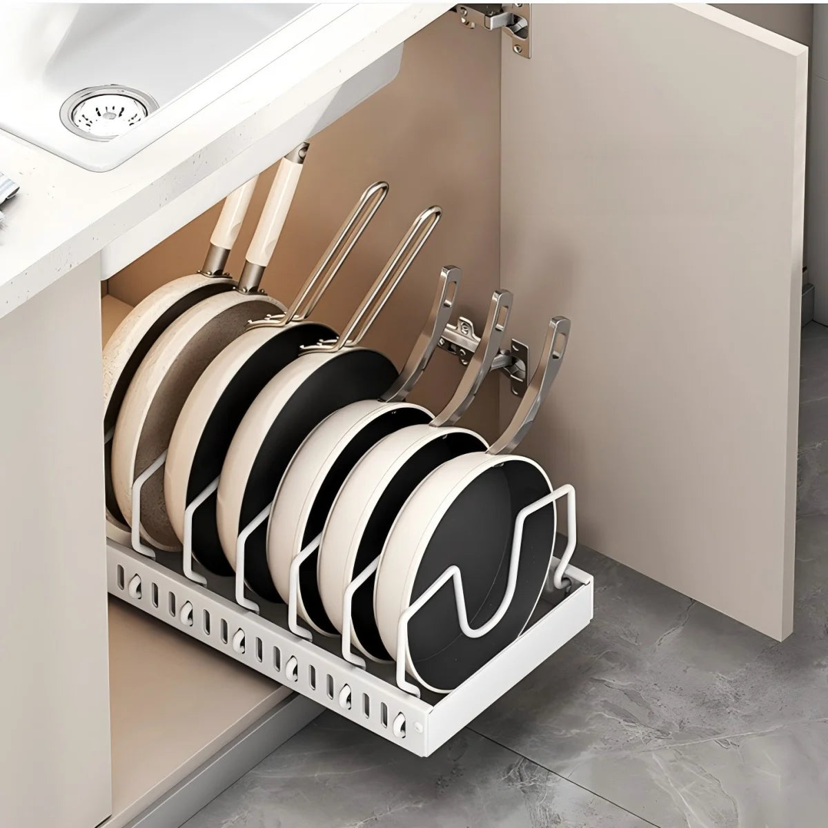 Pull-Out Cabinet Organizer - Adjustable Iron Rack for Pots, Pans, Lids & Spices, Kitchen Storage, Everstock