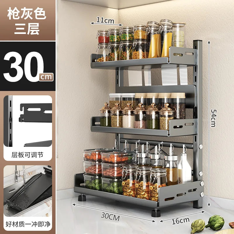 3-in-1 Countertop Kitchen Organizer - Steel Knife Block, Spice Rack & Utensil Holder, 30 lb Capacity, Everstock
