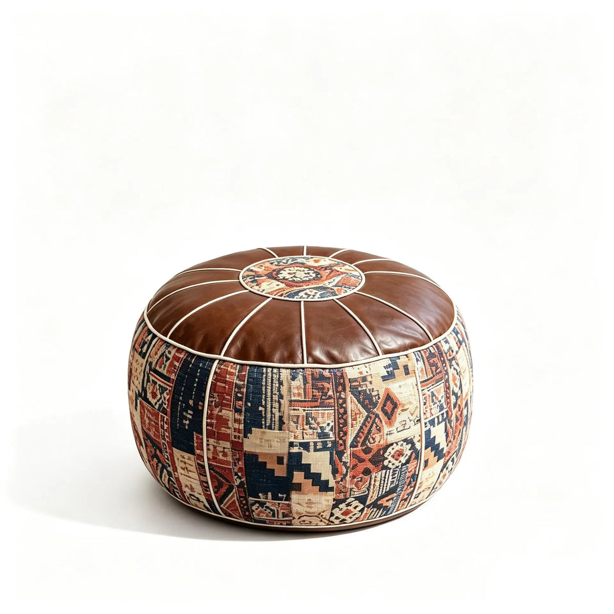 Unstuffed Pouf Ottoman Cover - Bohemian Faux Leather Floor Cushion You Fill with Blankets and Clothes, Everstock