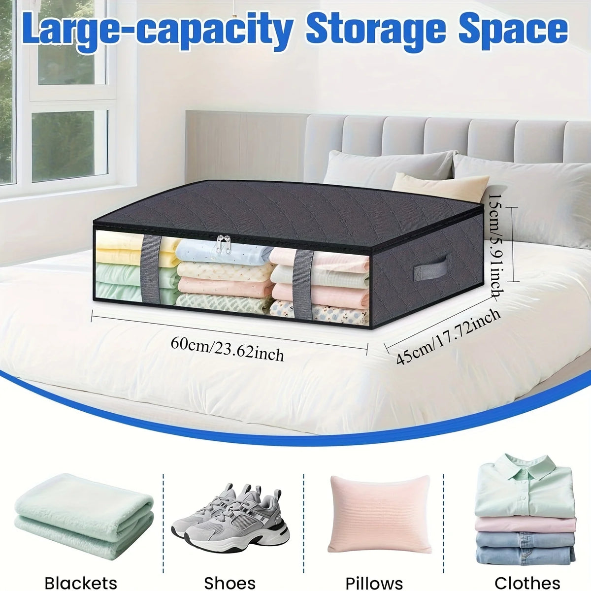 Under-Bed Storage Bags - Foldable PVC Containers for Blankets, Bedding & Shoes, Bedroom Space Saving, Everstock