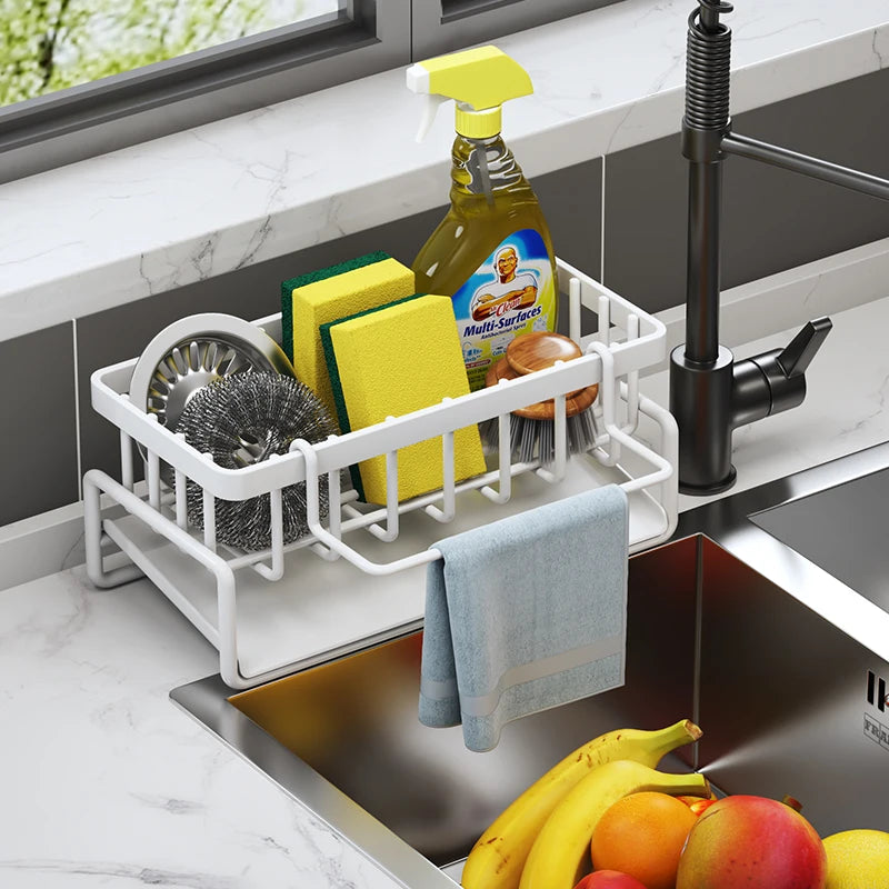Sink Faucet Shelf Organizer - No-Drill ABS Rack with Drainage for Spices, Sponges & Kitchen Tools, Everstock