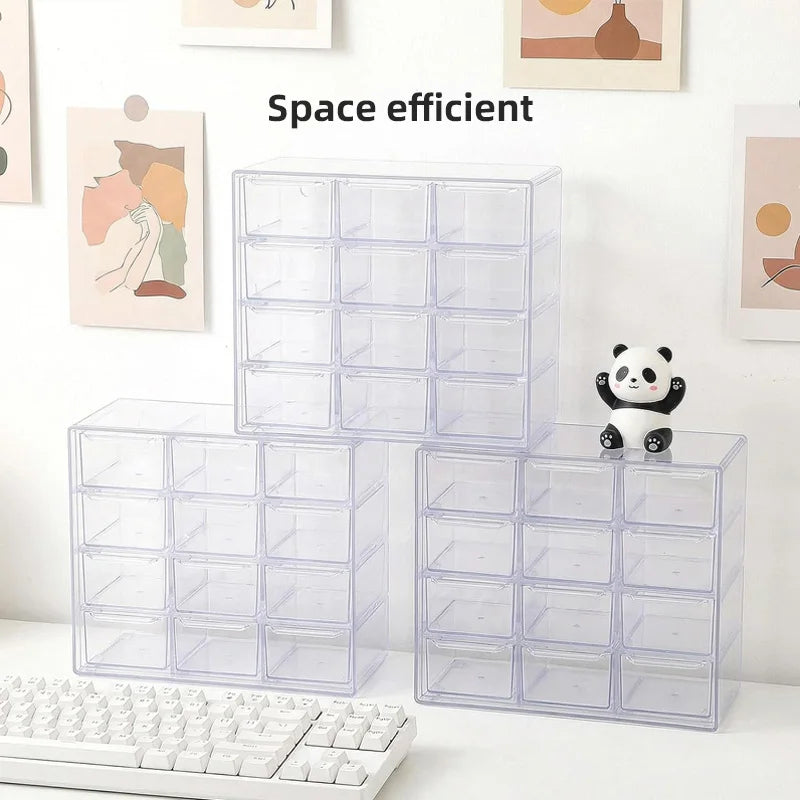 Desktop Storage Organizer with 12 Removable Drawers - Clear Plastic Dust-Proof Case for Jewelry & Stationery, Everstock