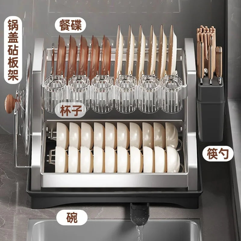 2-Tier Dish Drying Rack - Stainless Steel Drainer for Bowls, Plates, Cutlery & Pot Lids, Countertop, Everstock