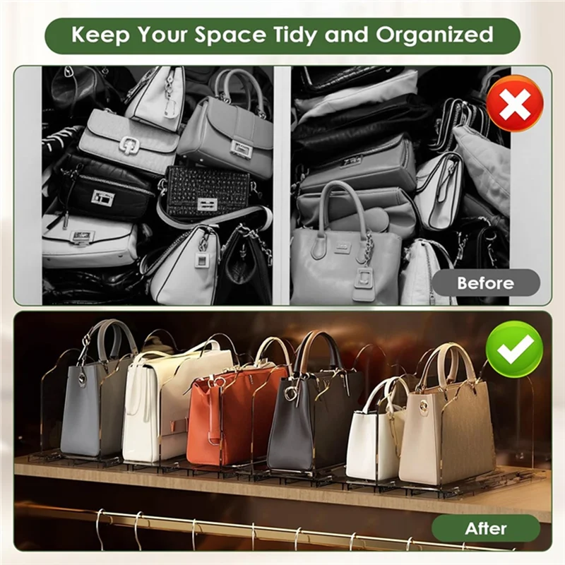 Purse Organizer for Closet - Adjustable Clear Shelf Divider for Handbag & Bag Storage, Bedroom & Office, Everstock