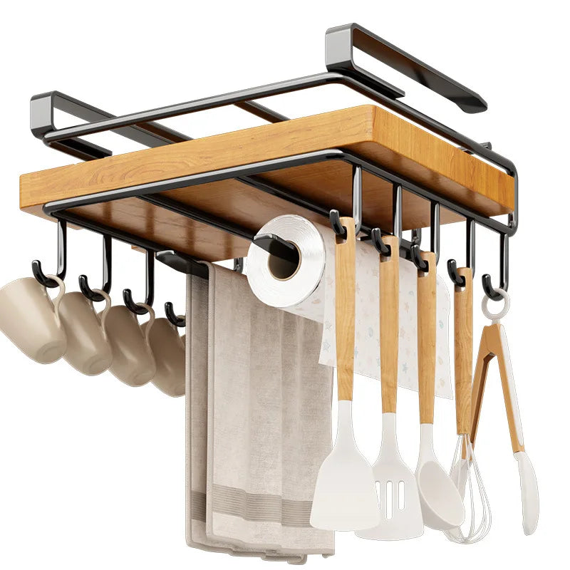 Under-Cabinet Hook Rack - Carbon Steel Hanging Organizer for Towels, Boards & Pot Lids, Kitchen, Everstock