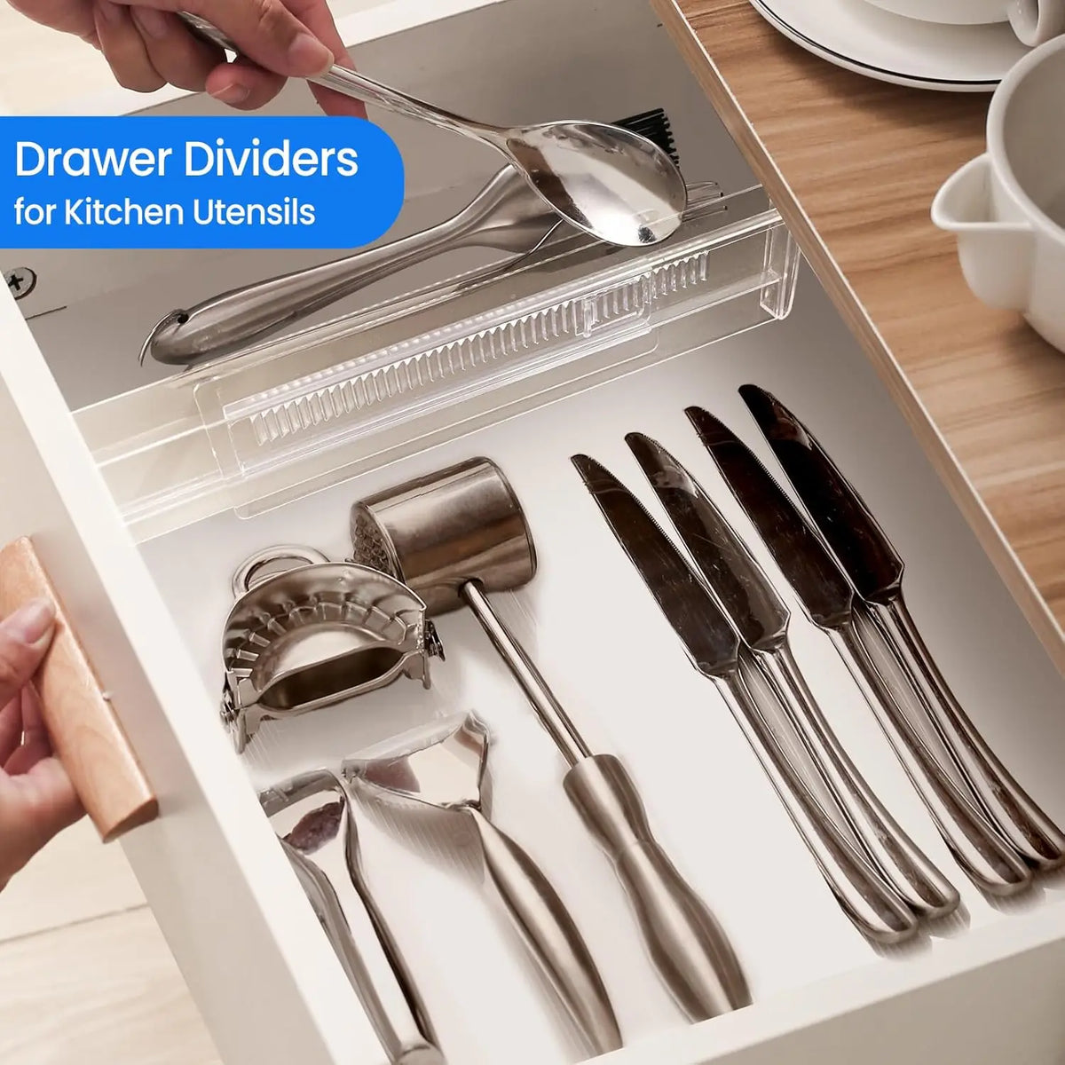 Expandable Drawer Dividers 4 Pack - Adjustable Plastic Drawer Organizer for Dresser, Kitchen & Office, Everstock