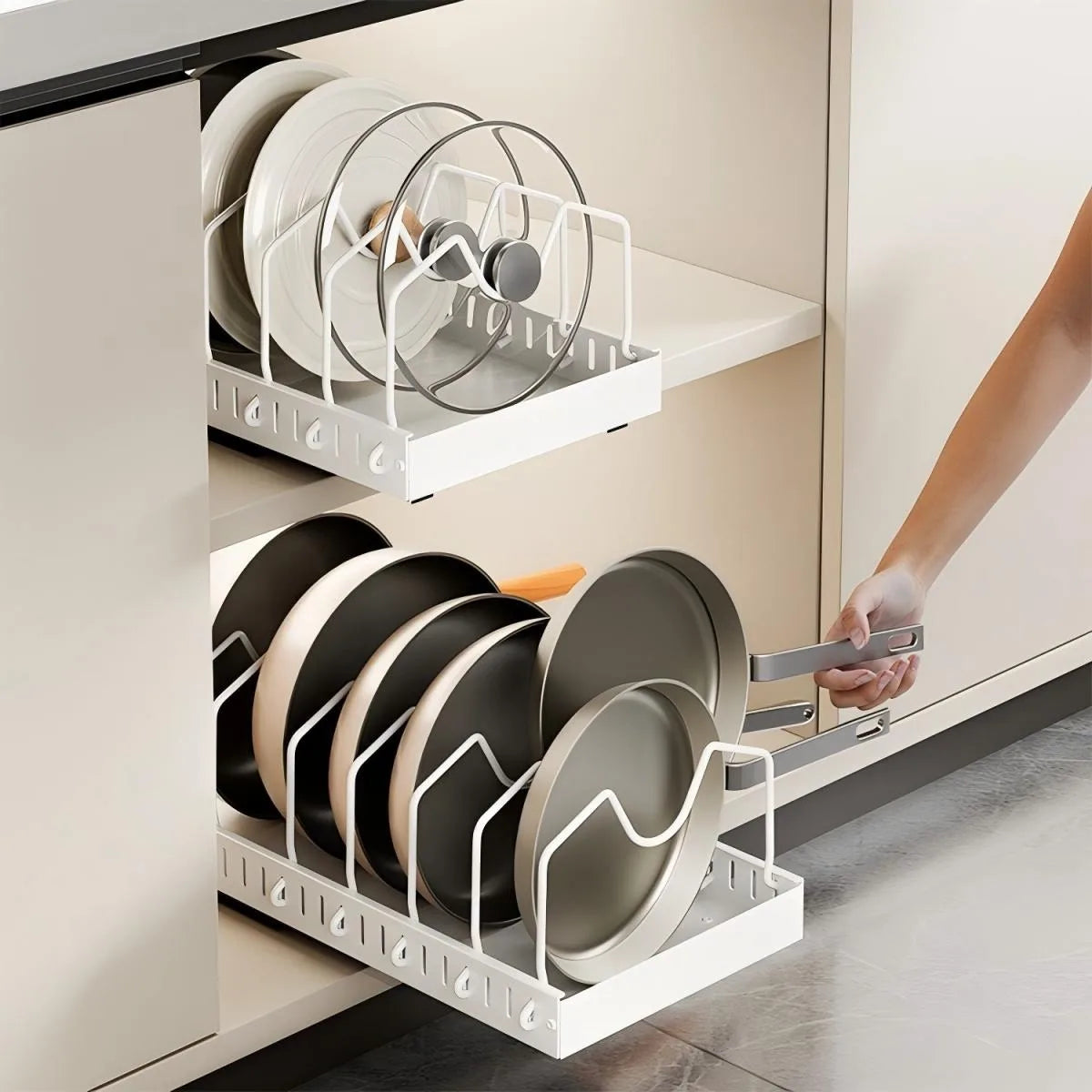 Pull-Out Cabinet Organizer - Adjustable Iron Rack for Pots, Pans, Lids & Spices, Kitchen Storage, Everstock