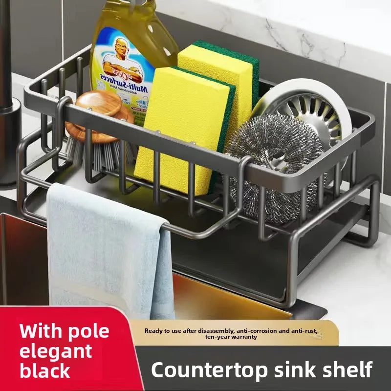 Sponge Holder Sink Organizer - Draining Rack with Hanging Hook for Dish Cloths & Scrubbers, Kitchen Sink, Everstock