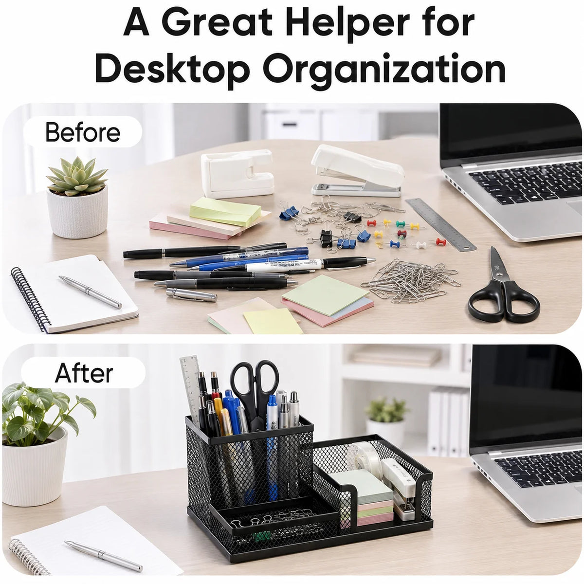 4-Tier Mesh Desk Organizer - Black Metal Desktop Caddy with Pencil Holder and Storage Baskets for Office and School, Everstock