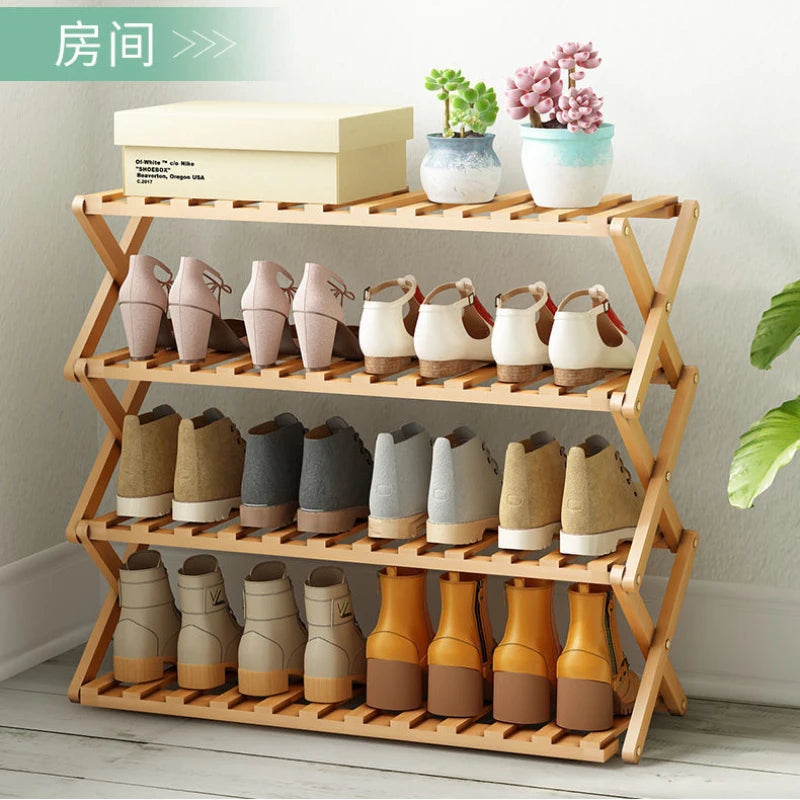 Folding Shoe Rack Stand - No-Assembly Multi-Layer Wooden Shoe Storage for Entryway and Front Door, Everstock