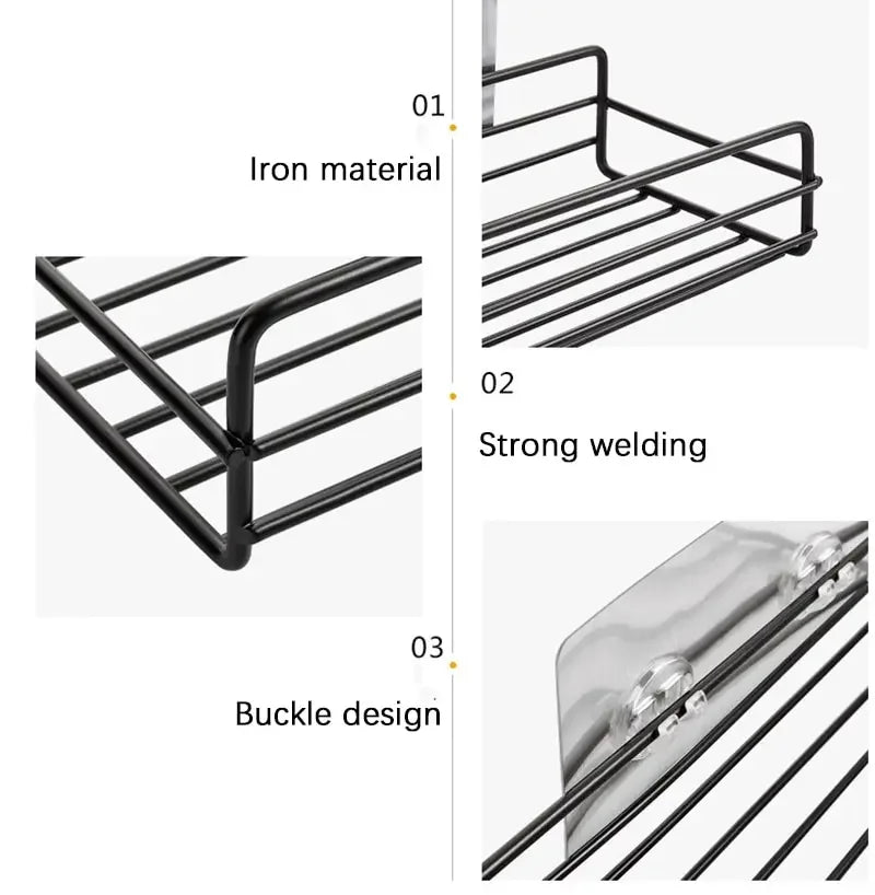 Black Iron Corner Shower Caddy - Punch-Free Wall-Mounted Storage Rack, Everstock