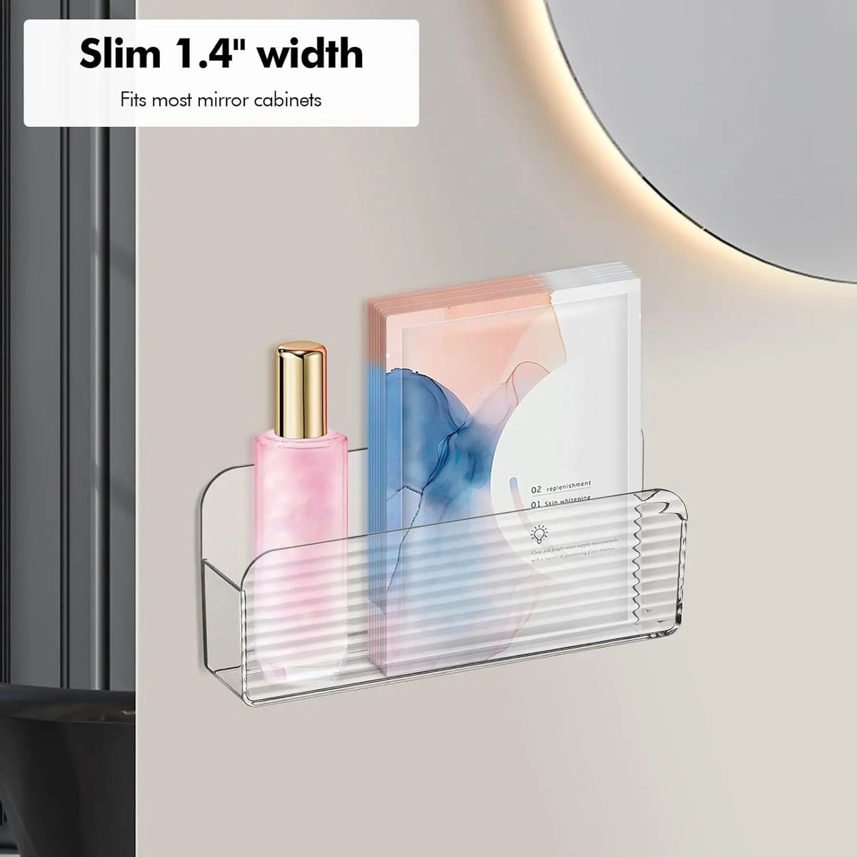 Adhesive Cabinet Door Organizer - Clear Slim Wall Mounted Storage Tray for Bathroom & Medicine Cabinets, Everstock