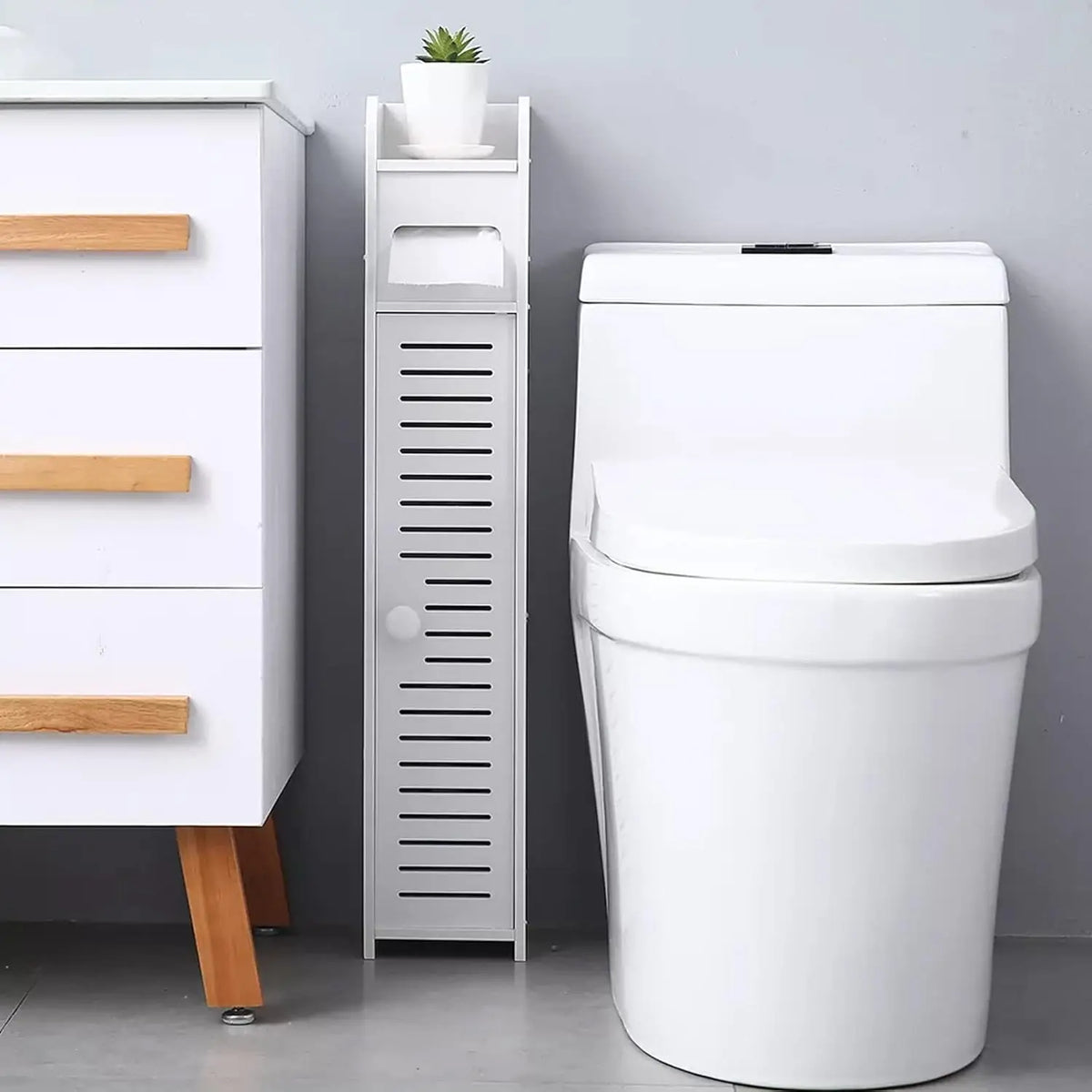 Slim Bathroom Storage Cabinet - Waterproof PVC 4-Tier Corner Unit for Toilet Paper, Towels and Toiletries, Everstock