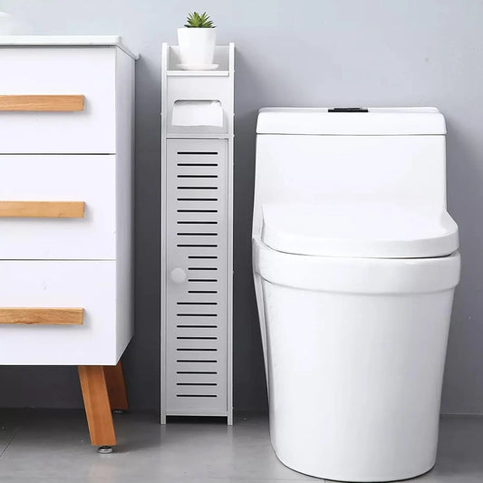 Slim Bathroom Storage Cabinet - Waterproof PVC 4-Tier Corner Unit for Toilet Paper, Towels and Toiletries, Everstock