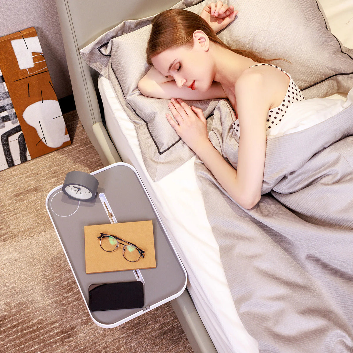 Bedside Shelf Caddy - Under-Mattress Nightstand Tray in ABS and Iron for Bedroom & Dorm Bed Storage, Everstock