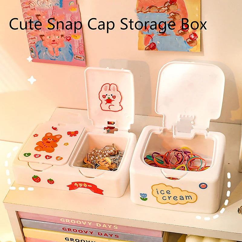 Desk Organizer Box with Lid - Cartoon PP Divided Storage Case for Jewelry, Stationery and Cosmetics, Everstock