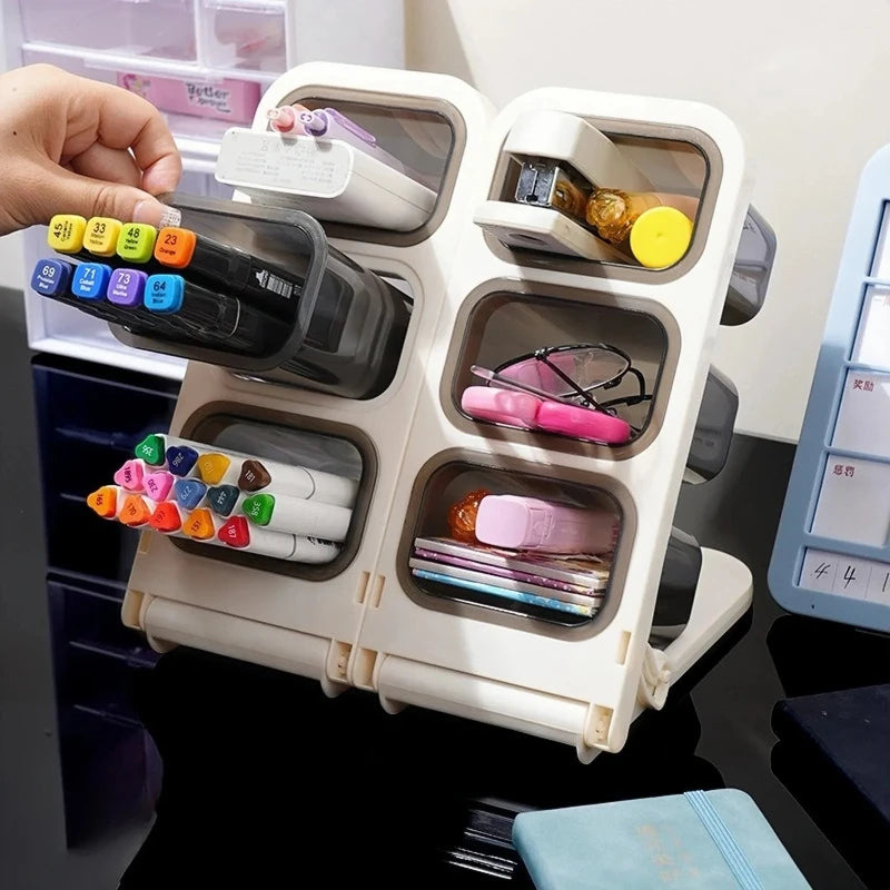 Slanted Desk Organizer Pen Holder - Detachable Multi-Layer PP Stationery Box for Pens, Markers and Brushes, Everstock