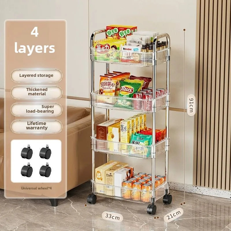 3-Tier Rolling Cart - Clear Plastic Storage Trolley on Wheels for Living Room, Bedroom and Home Office, Everstock