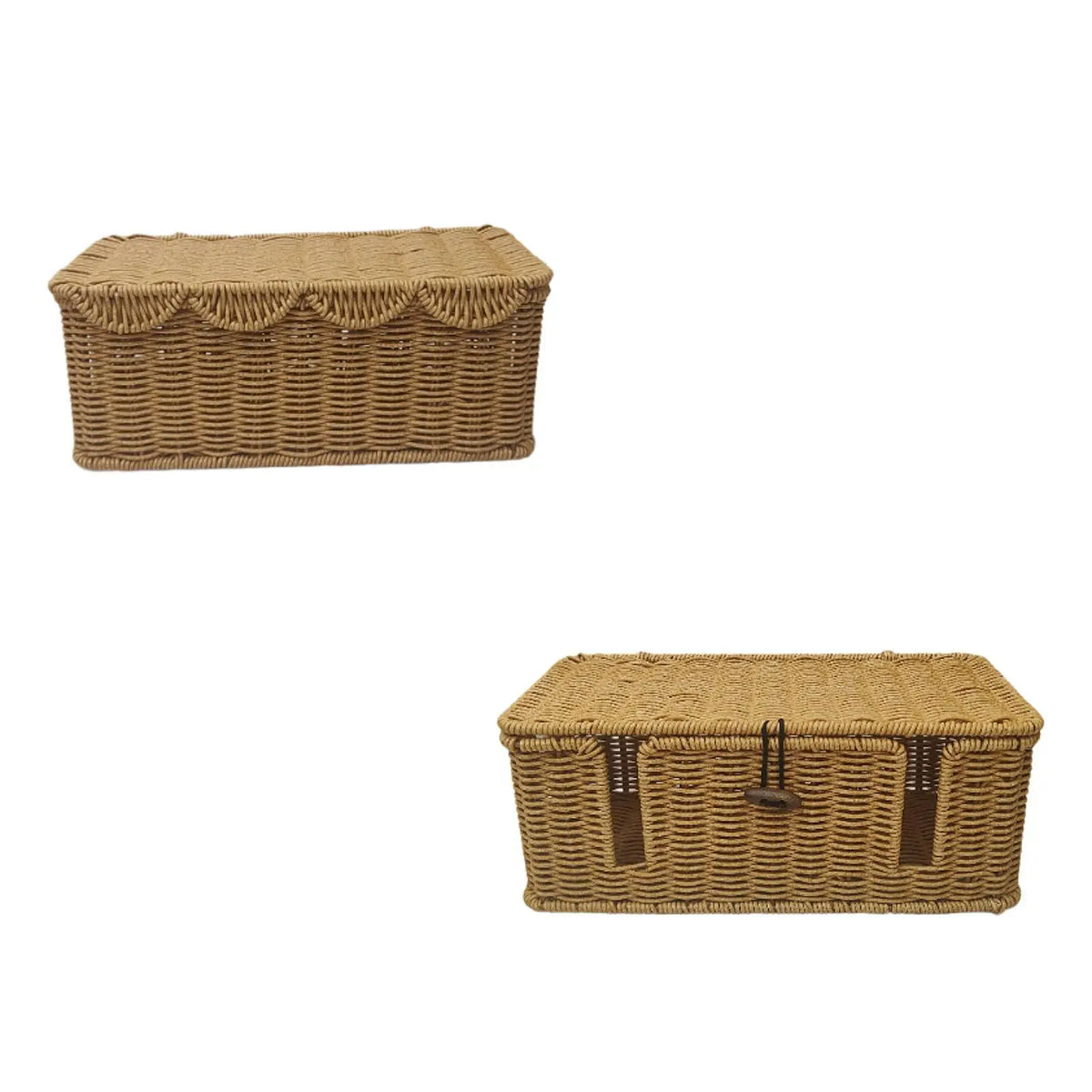 Cable Management Box - Handmade Rattan-Look Lidded Case for Power Strips and Loose Wires, Living Room, Everstock
