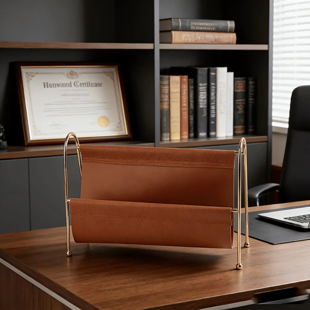 Gold Metal Desktop Organizer - Wire Frame Storage Holder for Home Office Accessories, Everstock