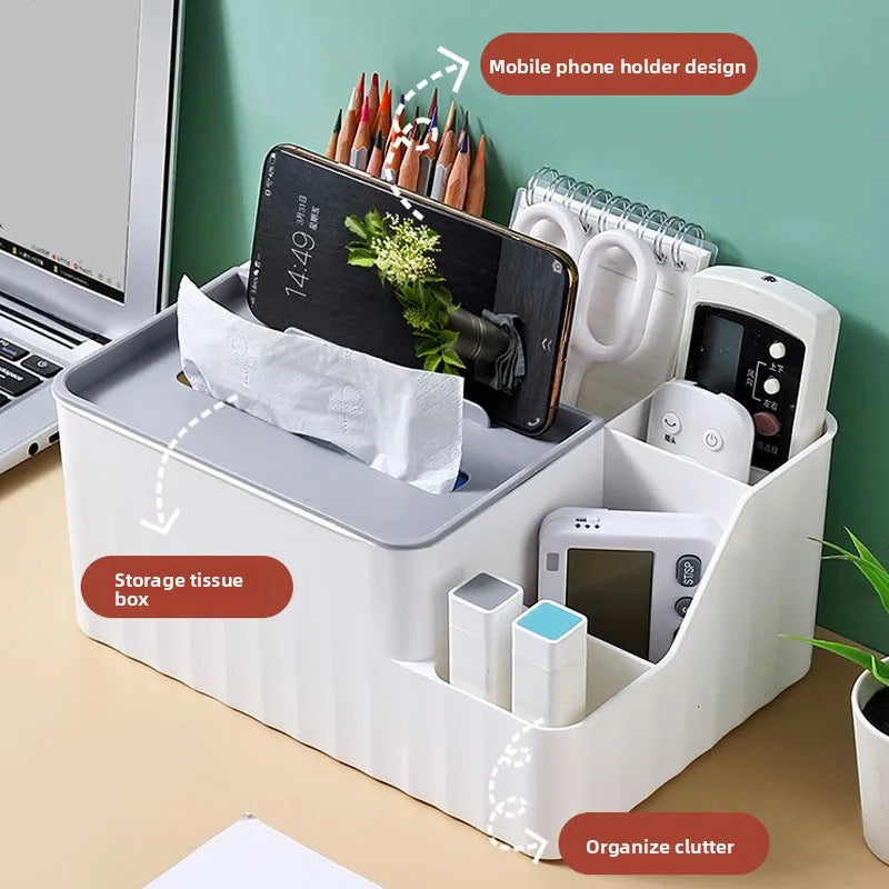 6-Section Tissue Box Organizer - Plastic Caddy with Remote Control Holder for Living Room Coffee Tables, Everstock