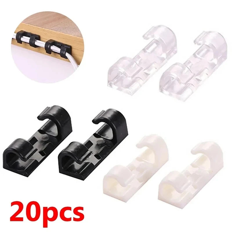 Cable Organizer Clips - Self-Adhesive ABS Plastic Cord Holders for Desk, Workstation and USB Charging Cables, Everstock