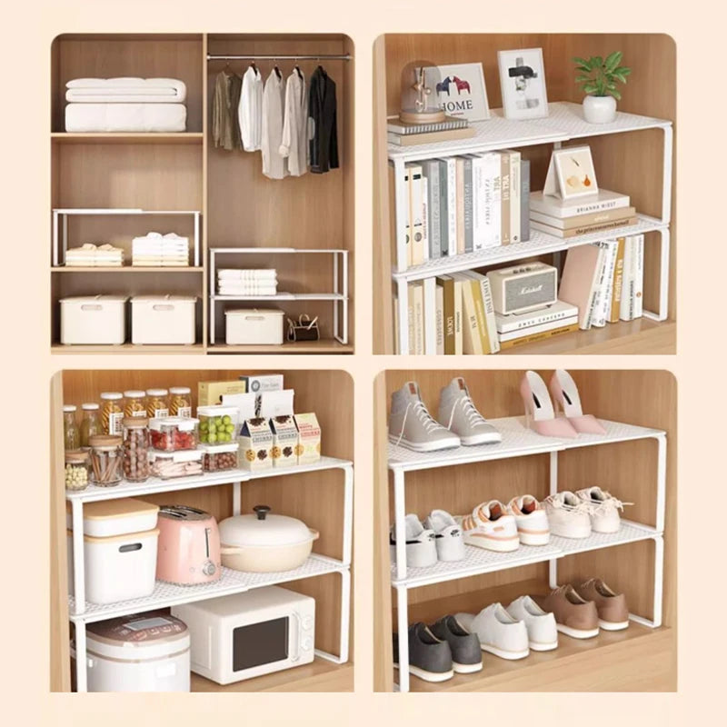 Retractable Closet Shelf Organizer - Carbon Steel Stackable Cabinet Shelf Rack, Adjustable Length for Wardrobes, Everstock