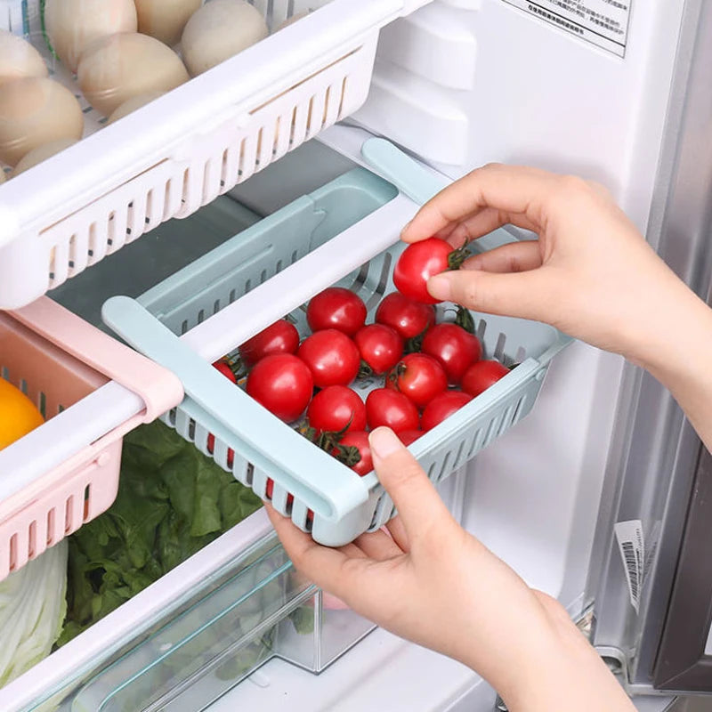 Refrigerator Drawer Organizer - Retractable Clip-On Pull-Out Bin for Fridge Shelf Storage, Everstock