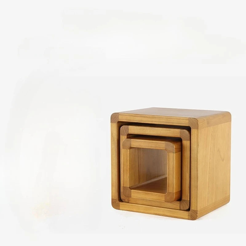 Stackable Wooden Storage Ottoman - Solid Paulownia Round Stool with Hidden Compartment for Living Room, Everstock