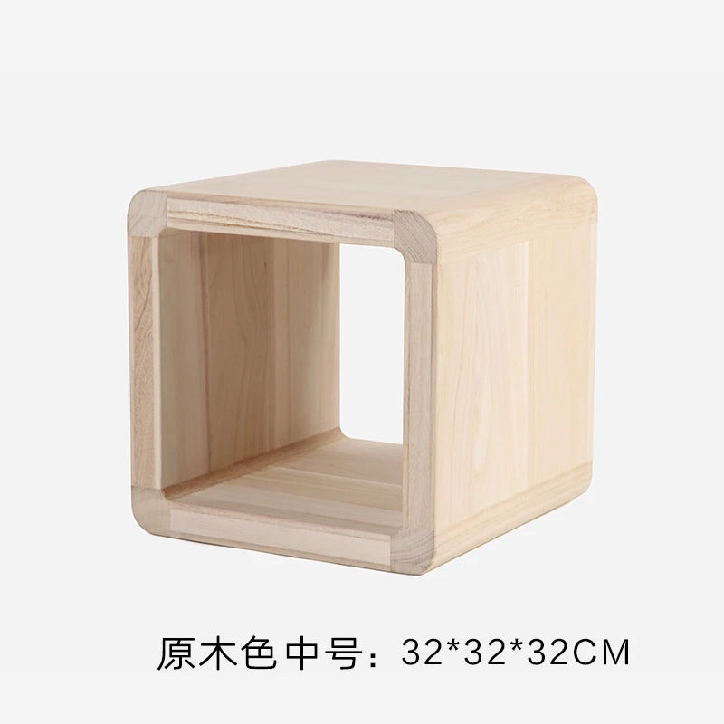 Stackable Wooden Storage Ottoman - Solid Paulownia Round Stool with Hidden Compartment for Living Room, Everstock