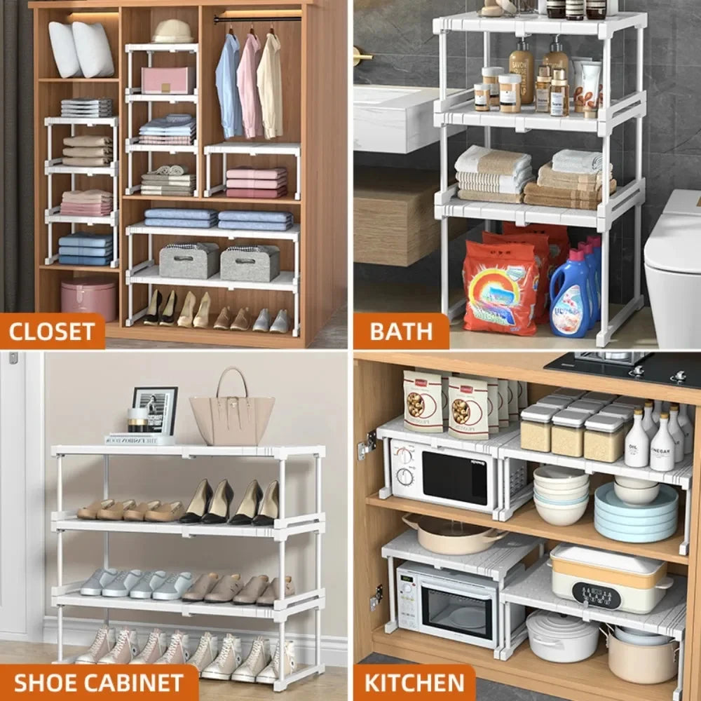 Telescopic Closet Shelf Divider - Punch-Free Stackable PP Wardrobe Organizer Rack for Shelves & Cabinets, Everstock