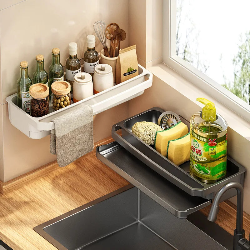 Sink Sponge Holder Organizer - Self-Draining Rack for Dishcloths, Soap & Scrub Brushes, Kitchen Sink Storage, Everstock