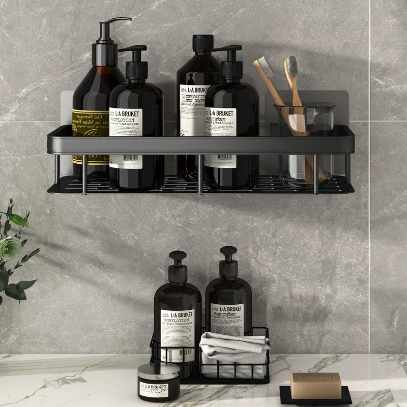 Aluminum Alloy Shower Shelf - No-Drill Shampoo Rack Organizer for Bathroom & Kitchen, Everstock