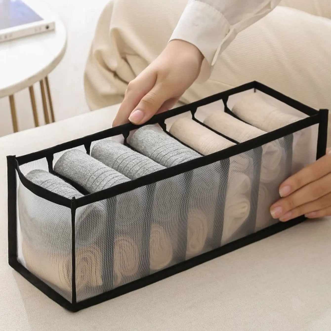 Closet Sock & Underwear Organizer - 7/9/11 Grid Foldable Drawer Storage Box for Jeans & Bras, Everstock