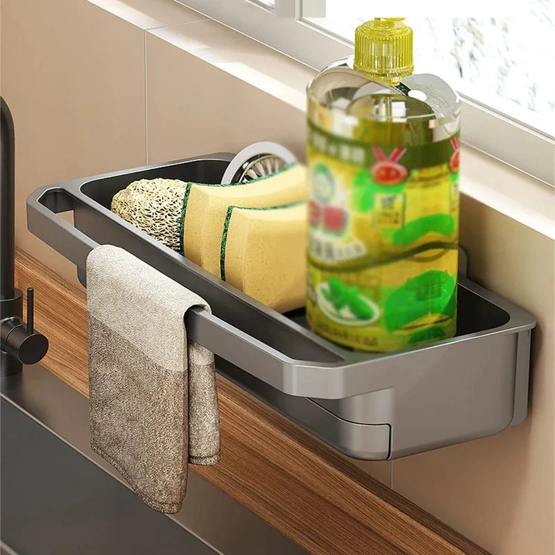 Kitchen Sink Caddy - Self-Draining Sponge & Dishcloth Rack with Faucet Storage Shelf, Countertop Organizer, Everstock