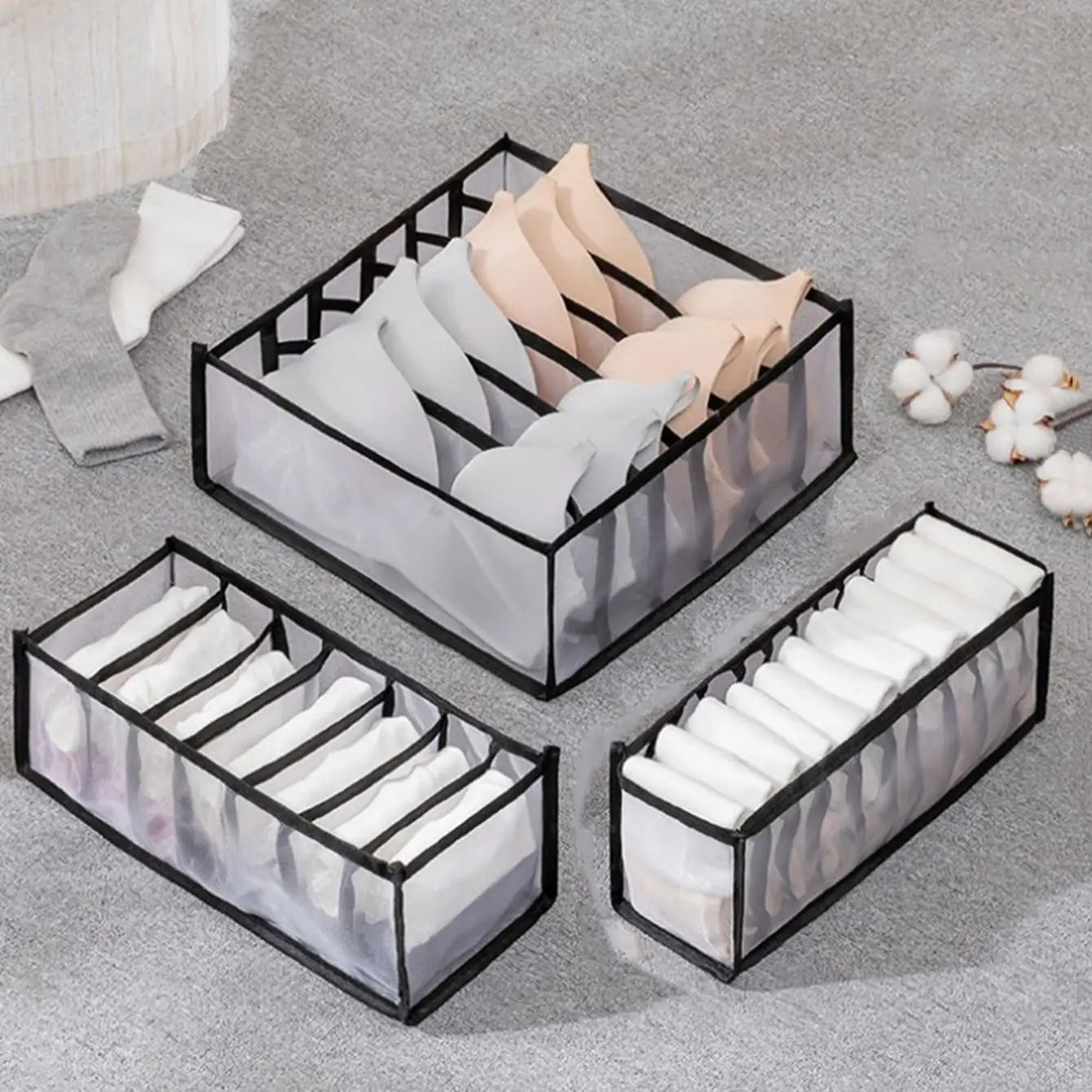 Closet Sock & Underwear Organizer - 7/9/11 Grid Foldable Drawer Storage Box for Jeans & Bras, Everstock