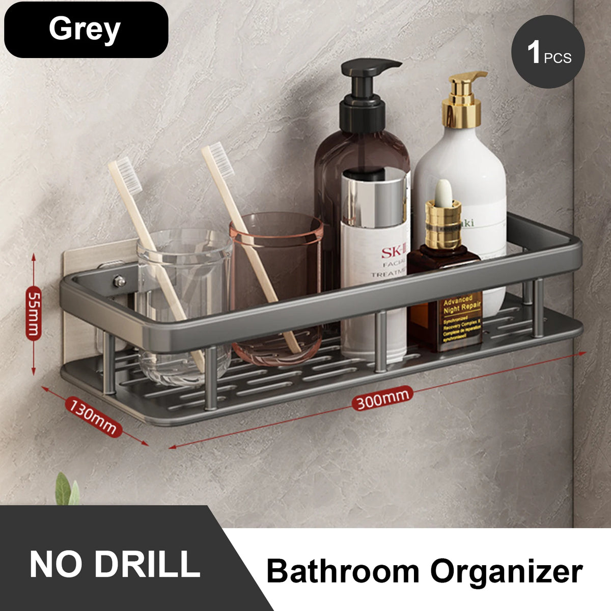 Stainless Steel Shower Rack - Anti-Rust Suction Cup Storage Organizer for Bathroom, Everstock