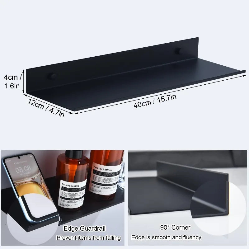 Modern Wall Shelf - Black Bathroom & Shower Storage Rack, 15-50cm Sizes, Everstock