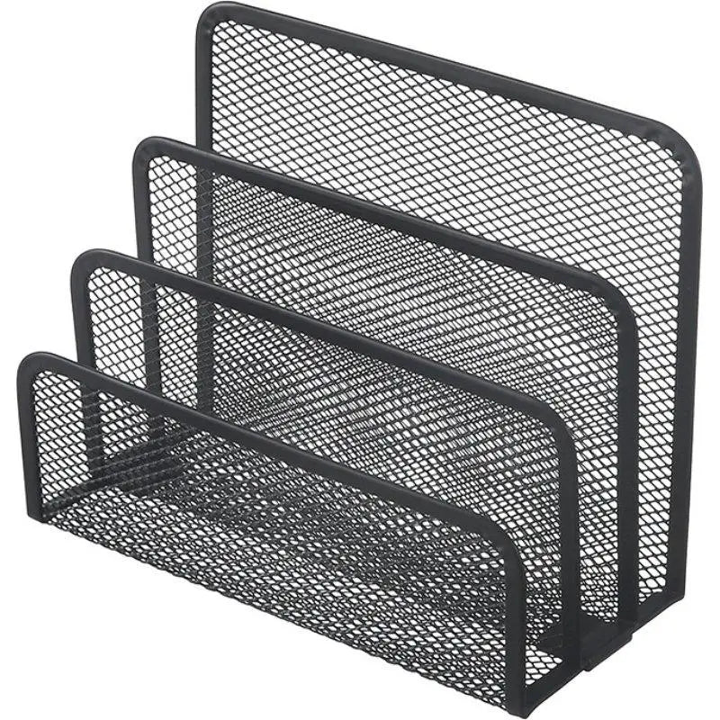3-Tier Desk Mail Organizer - Black Iron Mesh Letter and File Holder, 6.85 in, Ready Assembled for Desktops, Everstock