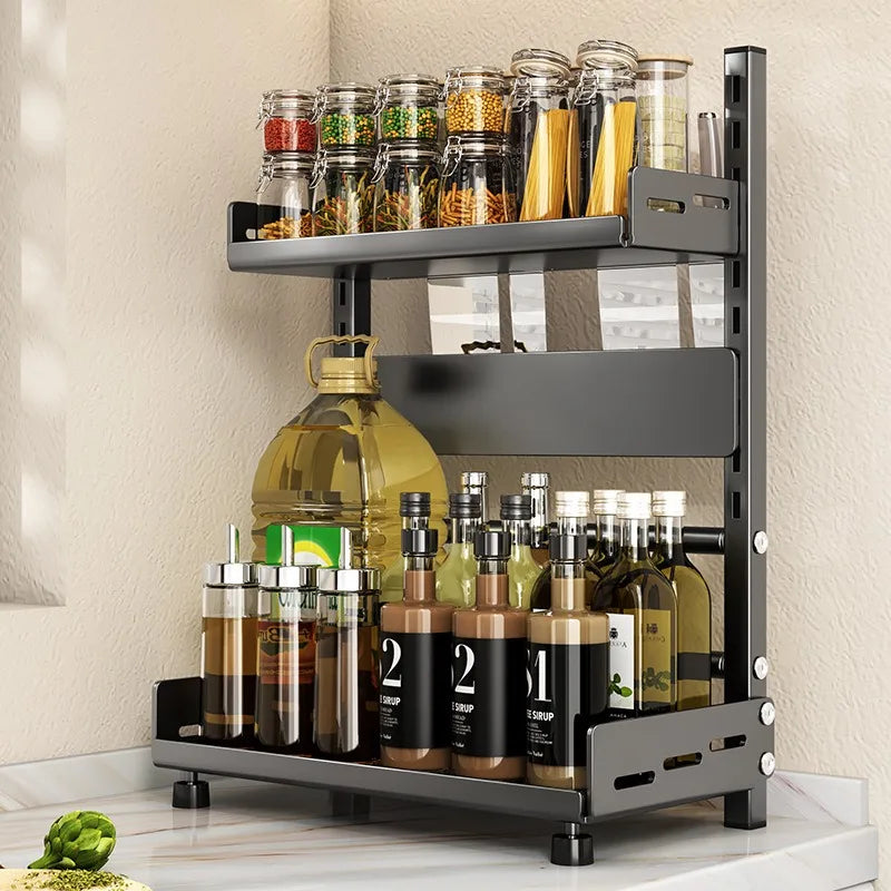 3-in-1 Countertop Kitchen Organizer - Steel Knife Block, Spice Rack & Utensil Holder, 30 lb Capacity, Everstock