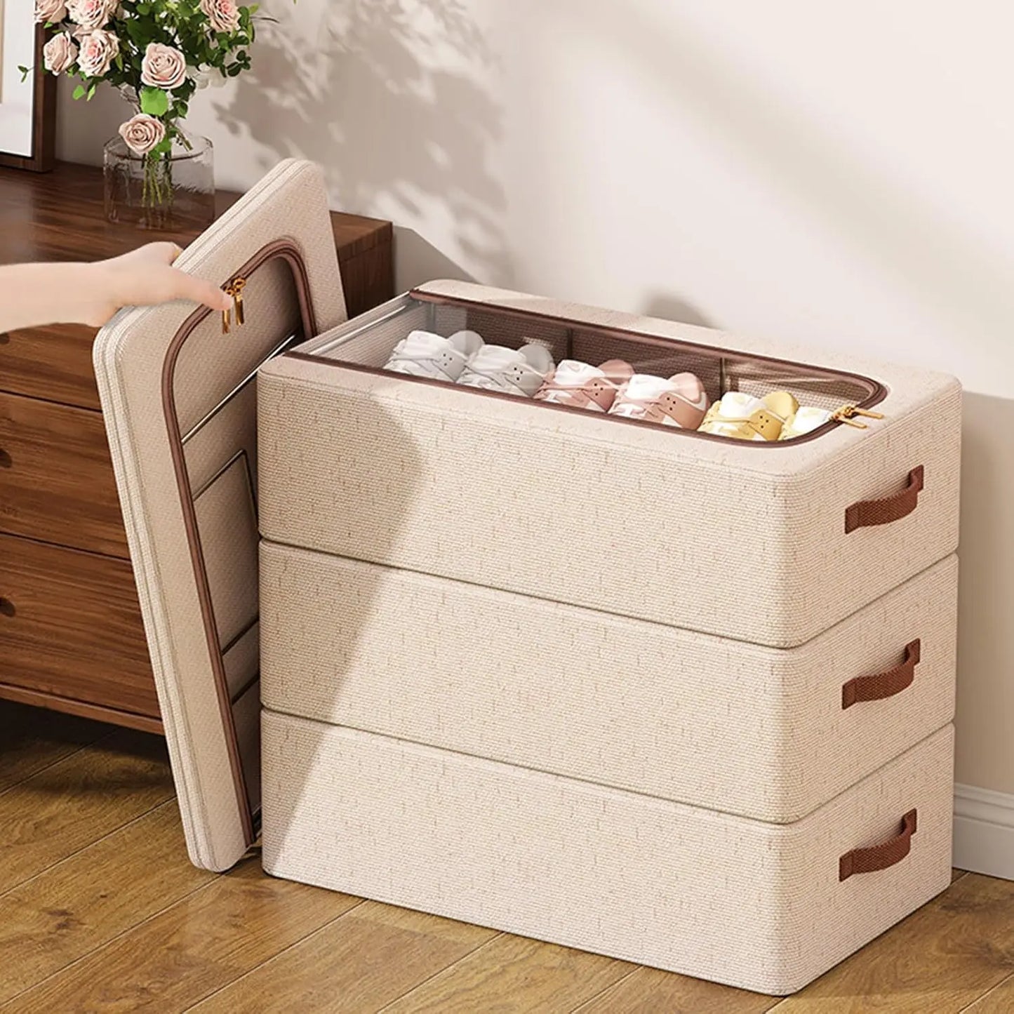 Foldable Shoe & Hat Storage Bins - Stackable Under-Bed Organizer for Closet Clothes Storage, Everstock