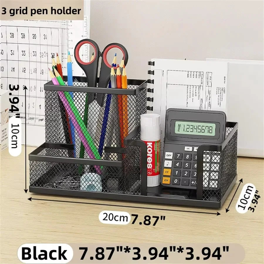 3-Tier Mesh Desk Organizer - Black Metal Letter and Stationery Caddy with Pencil Holder for Home and School Desks, Everstock