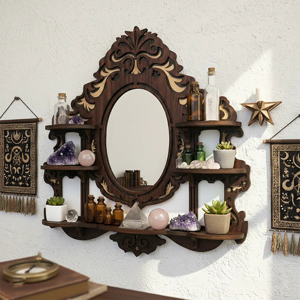 Crystal Display Wall Shelf - Mirrored Wood Floating Ledge for Gothic and Boho Living Room Decor, Everstock