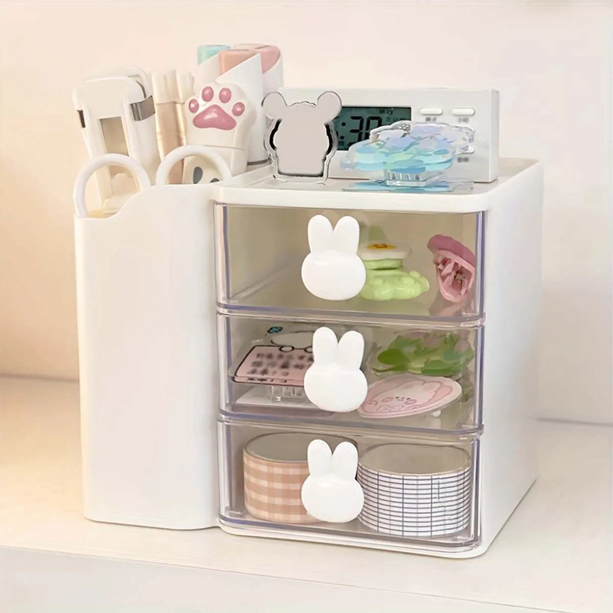 Desk Organizer with Drawer - PP Dust-Proof Stationery Storage Box for Office Supplies & Cosmetics, Everstock