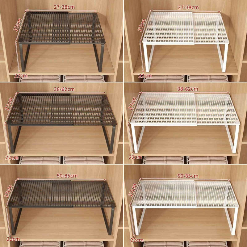 Retractable Closet Shelf Organizer - Carbon Steel Stackable Cabinet Shelf Rack, Adjustable Length for Wardrobes, Everstock