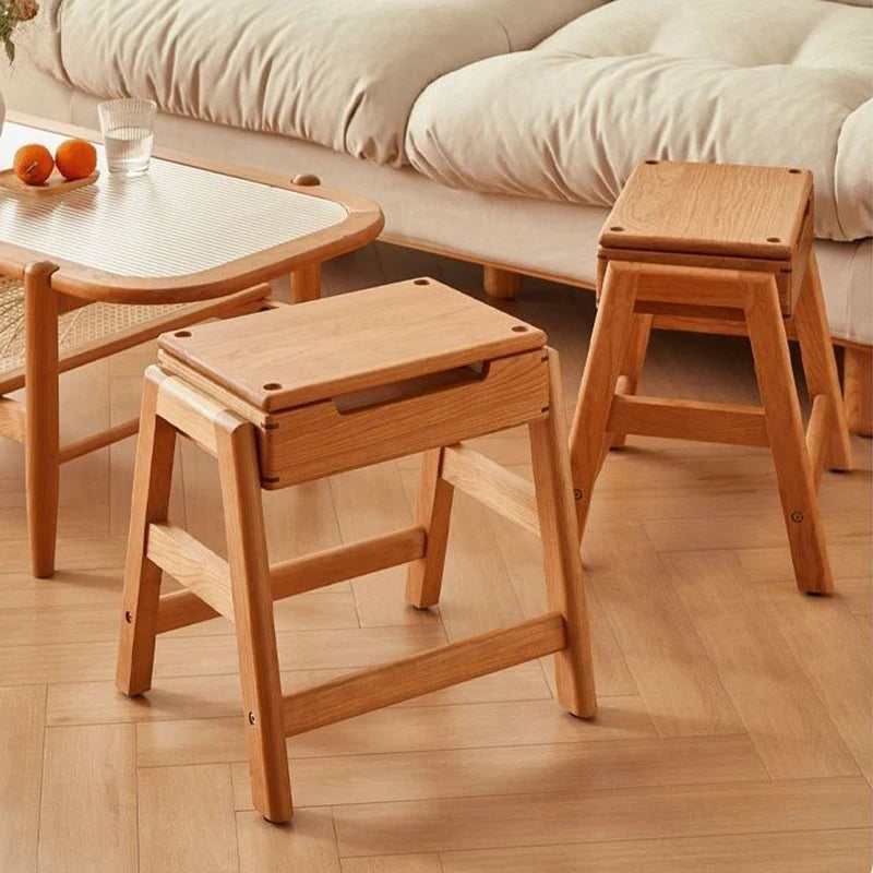 Wooden Ottoman Bench - Nordic Cherry Wood Shoe Changing Stool and Footrest, 45 x 39 x 46cm for Living Room, Everstock