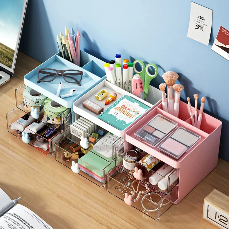 Small Desk Organizer with Drawer - Compact Desktop Storage for Pens, Business Cards & Phone, Office Desk, Everstock