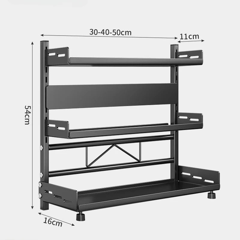 3-in-1 Countertop Kitchen Organizer - Steel Knife Block, Spice Rack & Utensil Holder, 30 lb Capacity, Everstock
